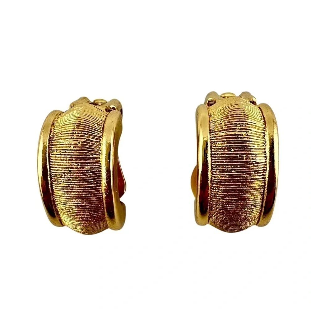 Vintage Christian Dior Earrings, Gold-tone Clip with Textured Design